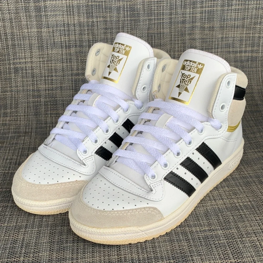 adidas Top Ten High-Top 'White Black Gold' Big Kids Sneakers size 4.5